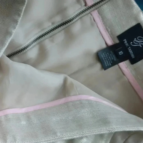 Pink Tartan Metalic golden straight mini skirt size  10 - Picture 4 of 7